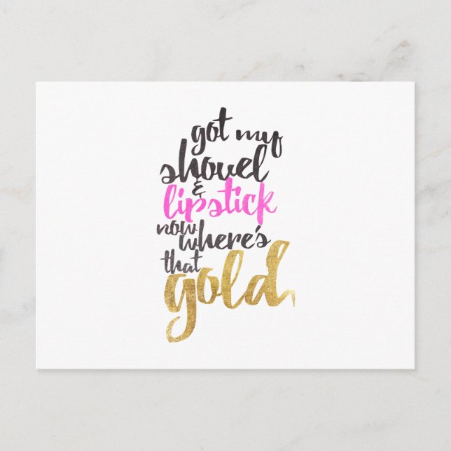 Girly Pink Gold Black Gold Digger Typography Postcard (Front)