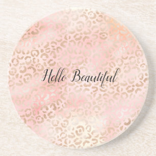 Girly Pink Gold Blush Leopard Print    Coaster