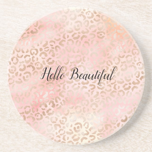 Girly Pink Gold Blush Leopard Print    Coaster (Front)