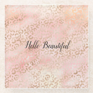 Girly Pink Gold Blush Leopard Print    Coaster