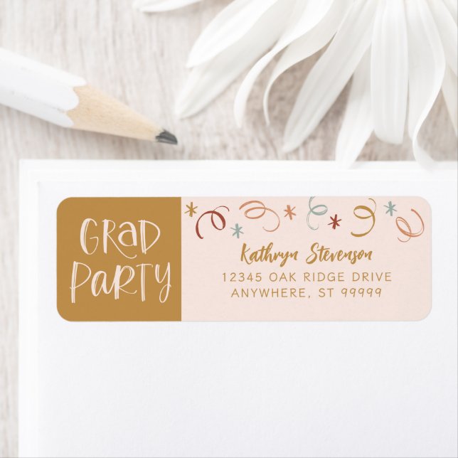 Girly Pink Gold Confetti Grad Party Return Address Label (Insitu)