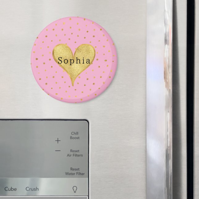Girly Pink Gold Dots Heart  Magnet (In Situ (Fridge))