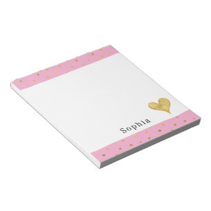 Girly Pink Gold Dots Heart Notepad