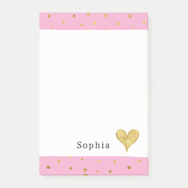 Girly Pink Gold Dots Heart  Post-it Notes (Front)