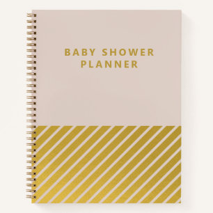 Girly Pink Gold Foil Stripes Baby Shower Planning Notebook
