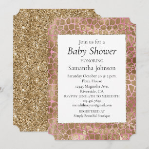 Girly Pink Gold Giraffe Print  Invitation