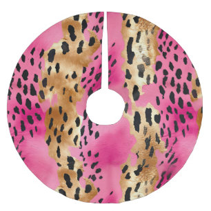 Girly Pink Gold Glam Leopard Christmas Brushed Polyester Tree Skirt