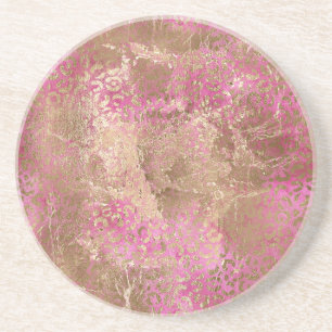 Girly Pink Gold Glam Leopard Print Coaster