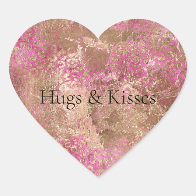 Girly Pink Gold Glam Leopard Print Heart Sticker (Front)