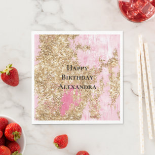Girly Pink Gold Glitter Birthday Napkin