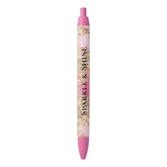 Girly Pink Gold Glitter   Black Ink Pen (Front Vertical)