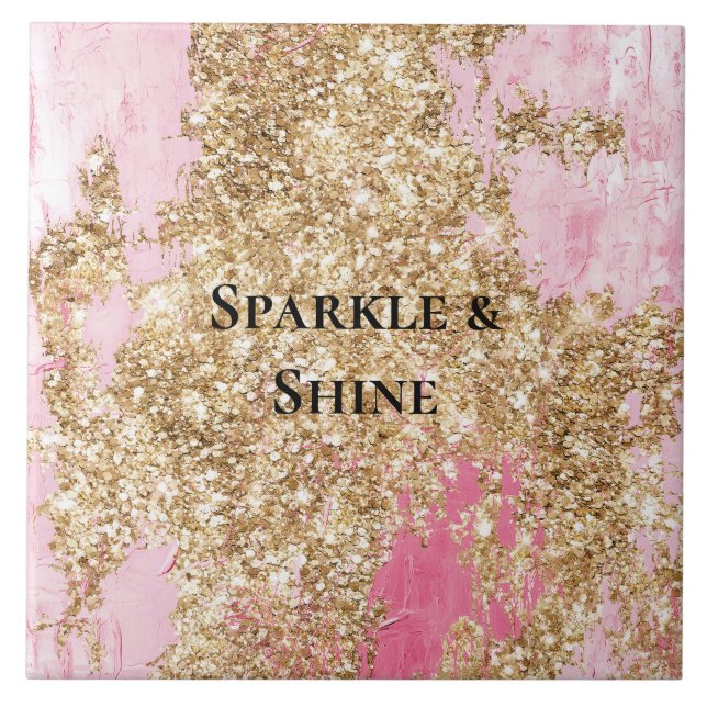 Girly Pink Gold Glitter  Ceramic Tile (Front)