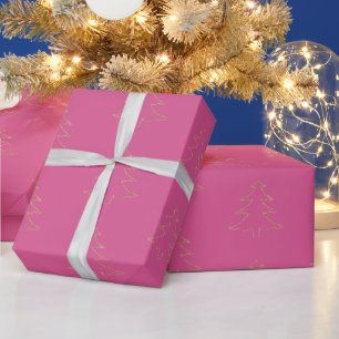 Girly Pink Gold Glitter Christmas Trees Wrapping Paper