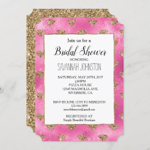Girly Pink Gold Glitter Diamonds Invitation