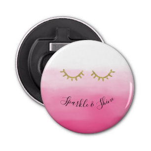 Girly Pink Gold Glitter Eyelashes  Bottle Opener
