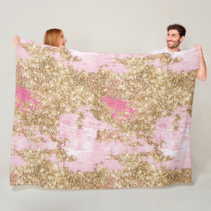 Girly Pink Gold Glitter   Fleece Blanket
