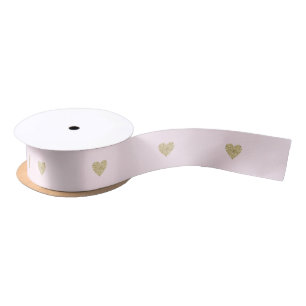 Girly Pink Gold Glitter Hearts Birthday Satin Ribbon