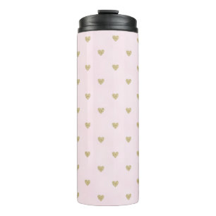 Girly Pink Gold Glitter Hearts Birthday Thermal Tumbler