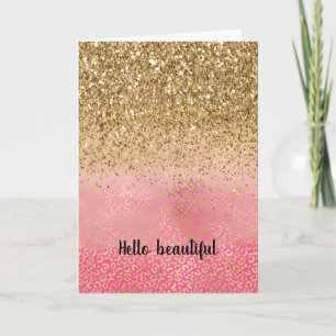 Girly Pink Gold Glitter Leopard Print Card