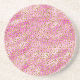 Girly Pink Gold Glitter Leopard Print Coaster