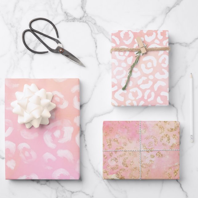 Girly Pink Gold Glitter Leopard Print      Wrapping Paper Sheet (Front)