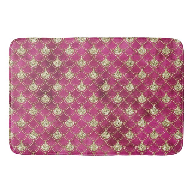 Girly Pink Gold Glitter Mermaid       Bath Mat (Front)