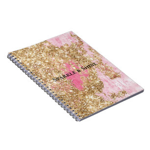 Girly Pink Gold Glitter Notebook