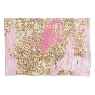 Girly Pink Gold Glitter   Pillowcase