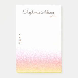Girly Pink Gold Glitter Signature Monogram Post-it Notes