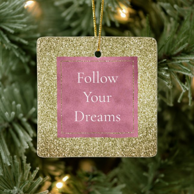 Girly Pink Gold Glitter Sparkle Glitz      Ceramic Ornament (Tree)