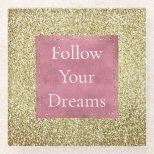 Girly Pink Gold Glitter Sparkle Glitz Glass Coaster