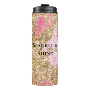 Girly Pink Gold Glitter  Thermal Tumbler