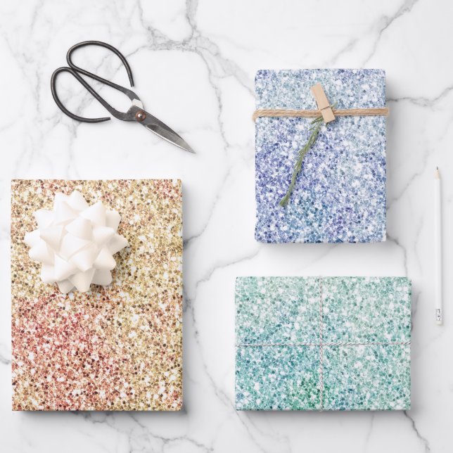 Girly Pink Gold Glitz Glitter Ombre Wrapping Paper (Front)