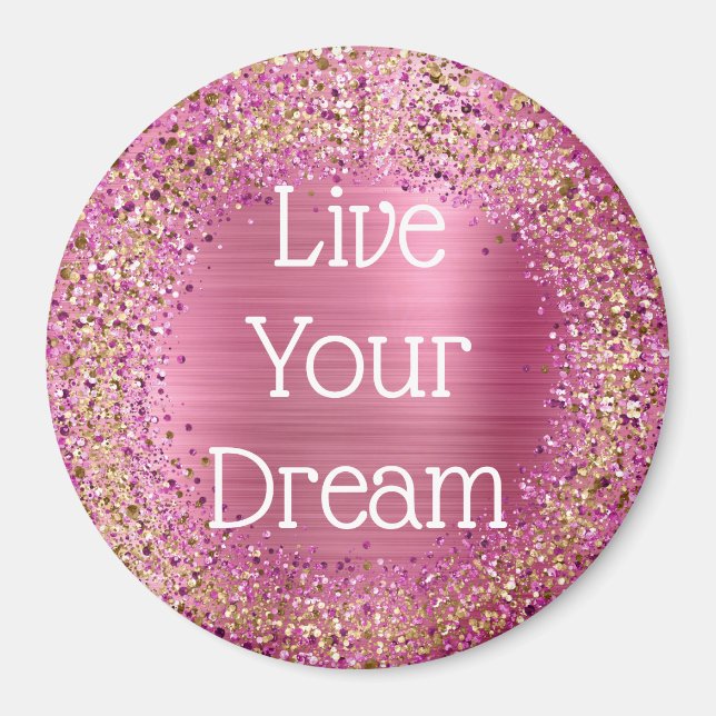 Girly Pink Gold Glitzy Sparkle Glitter Magnet (Front)