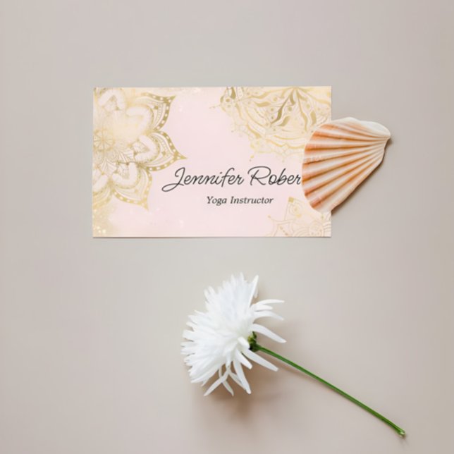 Girly Pink Gold Mandala Yoga Instructor Floral Business Card (Creator Uploaded)