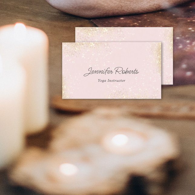 Girly Pink Gold Minimalist Yoga Instructor Elegant Business Card (Creator Uploaded)
