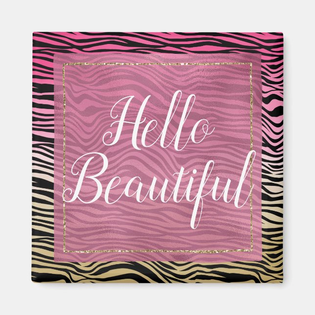 Girly Pink Gold Ombre Watercolor Black Zebra Print Magnet (Front)