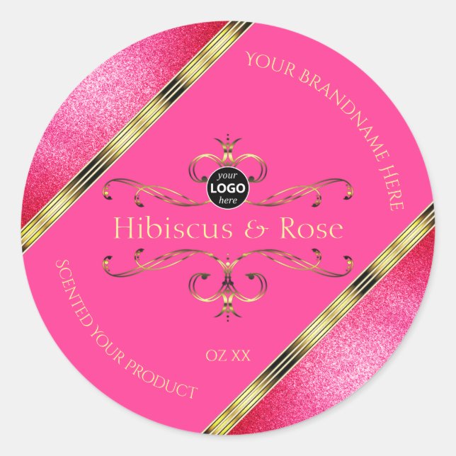 Girly Pink Gold Product Label Glitter Borders Logo (Front)