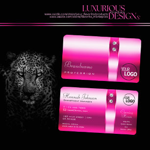 Girly Pink Gradient Diamonds Logo Opening Hours Business Card