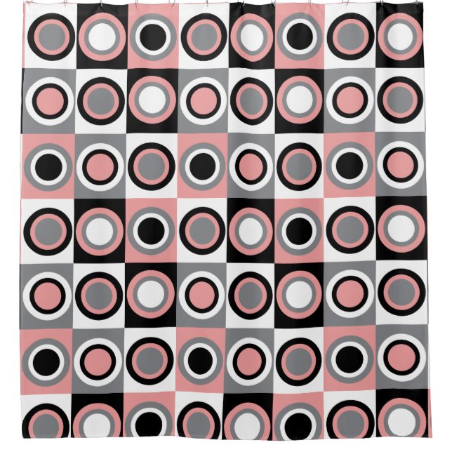 Girly Pink Grey Black White Circle Pattern Shower Curtain (Front)