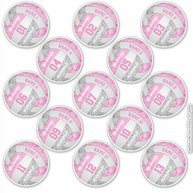girly pink grey volleyball player names set of 13 (Front)