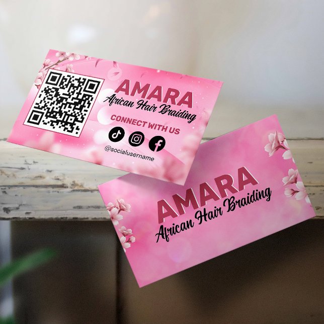 Girly Pink Hair Braiding Connect with us QR Code Business Card (Creator Uploaded)
