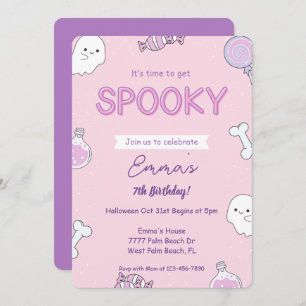 Girly Pink Halloween Kids birthday Invitation 