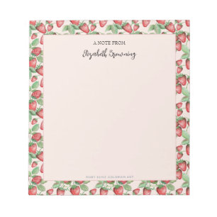 Girly Pink Hand-Illustrated Elegant Strawberry Notepad