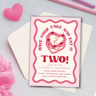 Girly Pink Have Your Cake and Eat it Two Birthday  Invitation