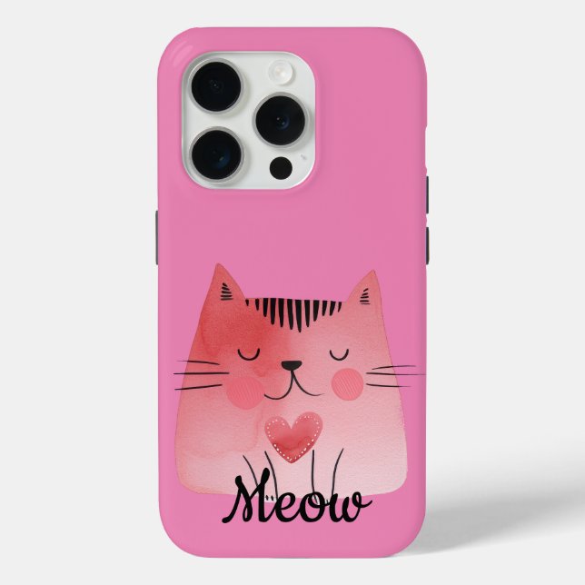Girly Pink Heart Cat Case-Mate iPhone Case (Back)