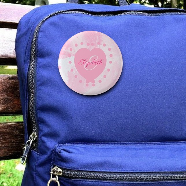 Girly Pink Heart Chic Monogram Initial Letter 7.5 Cm Round Badge (Button on a backpack.)