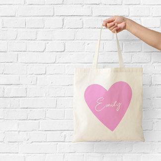 Girly Pink Heart Tote with Name