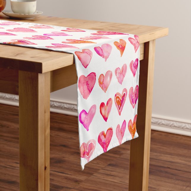 Girly Pink Hearts Custom 14" X 72" Table Runner (In Situ)