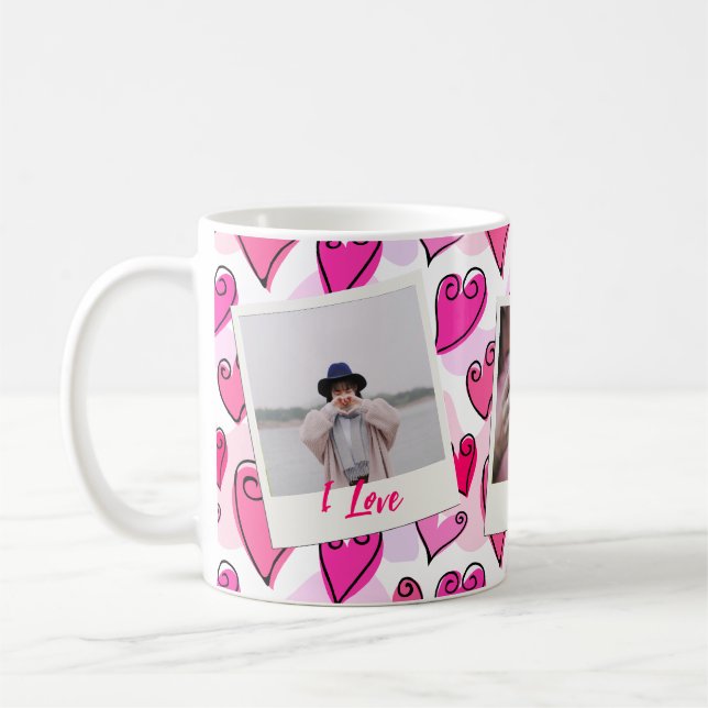 Girly Pink Hearts Cute Romantic Valentine Photo Coffee Mug (Left)